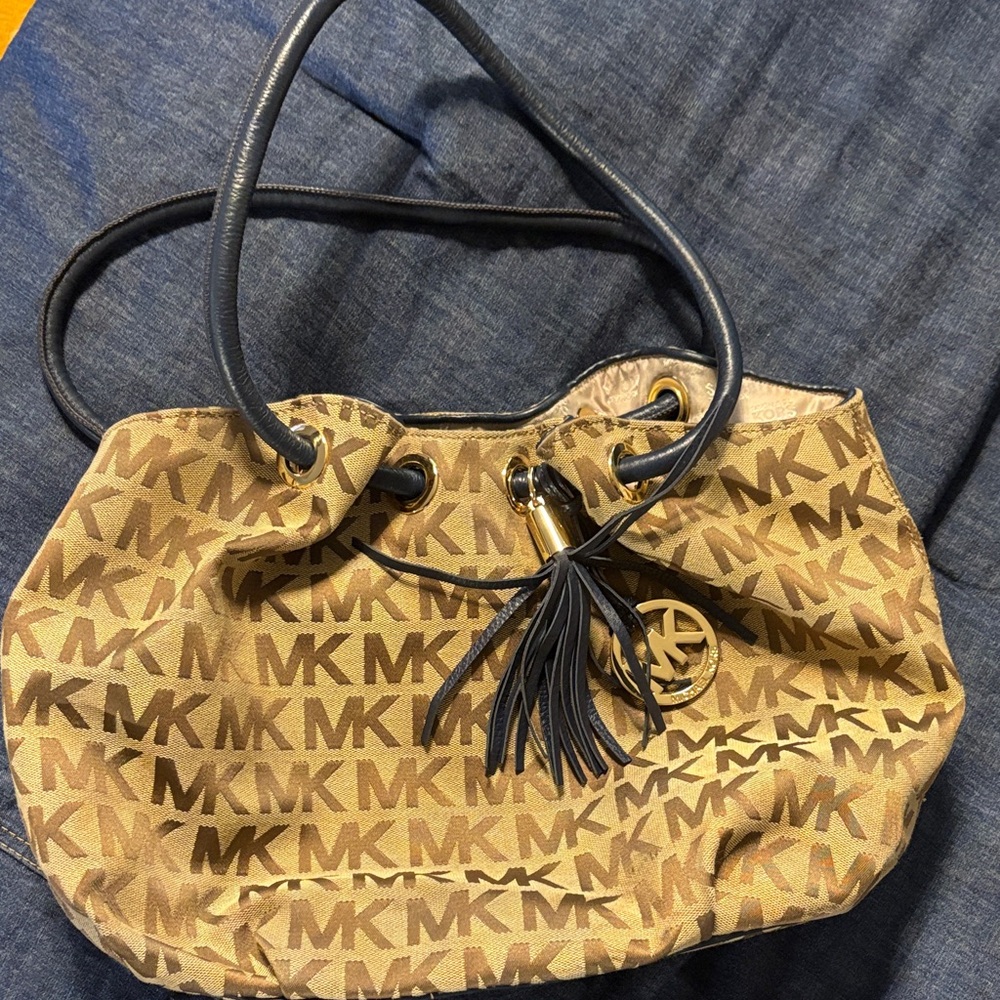 Michael Kors Brown and Blue Logo Shoulder Bag